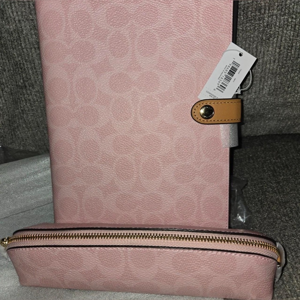 coach powder pink notebook and pencil case